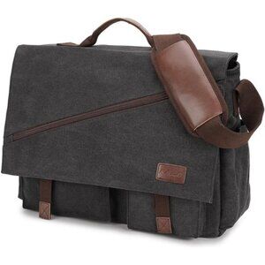 Messenger Bag for Men,Water Resistant Canvas Satchel 14 15.6 17 Inch Laptop Bag